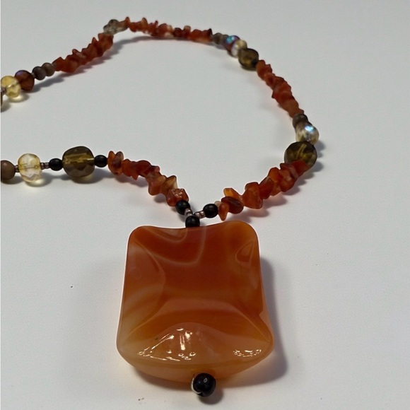 Vintage Handmade Orange Carnelian Natural Stone Beaded Necklace - Picture 3 of 7